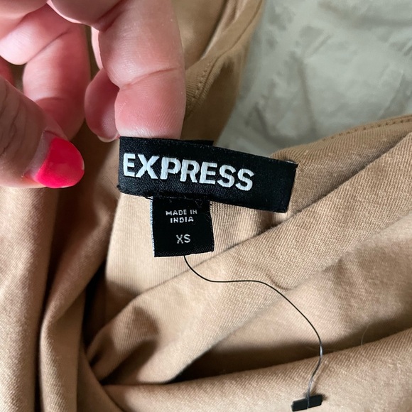 Tan Peplum Wrap Blouse with Cap Sleeves - Picture 7 of 9